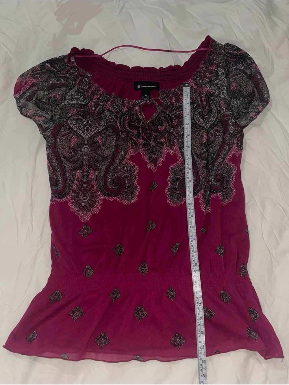 INC International Concepts Magenta Paisley Short Sleeve Blouse